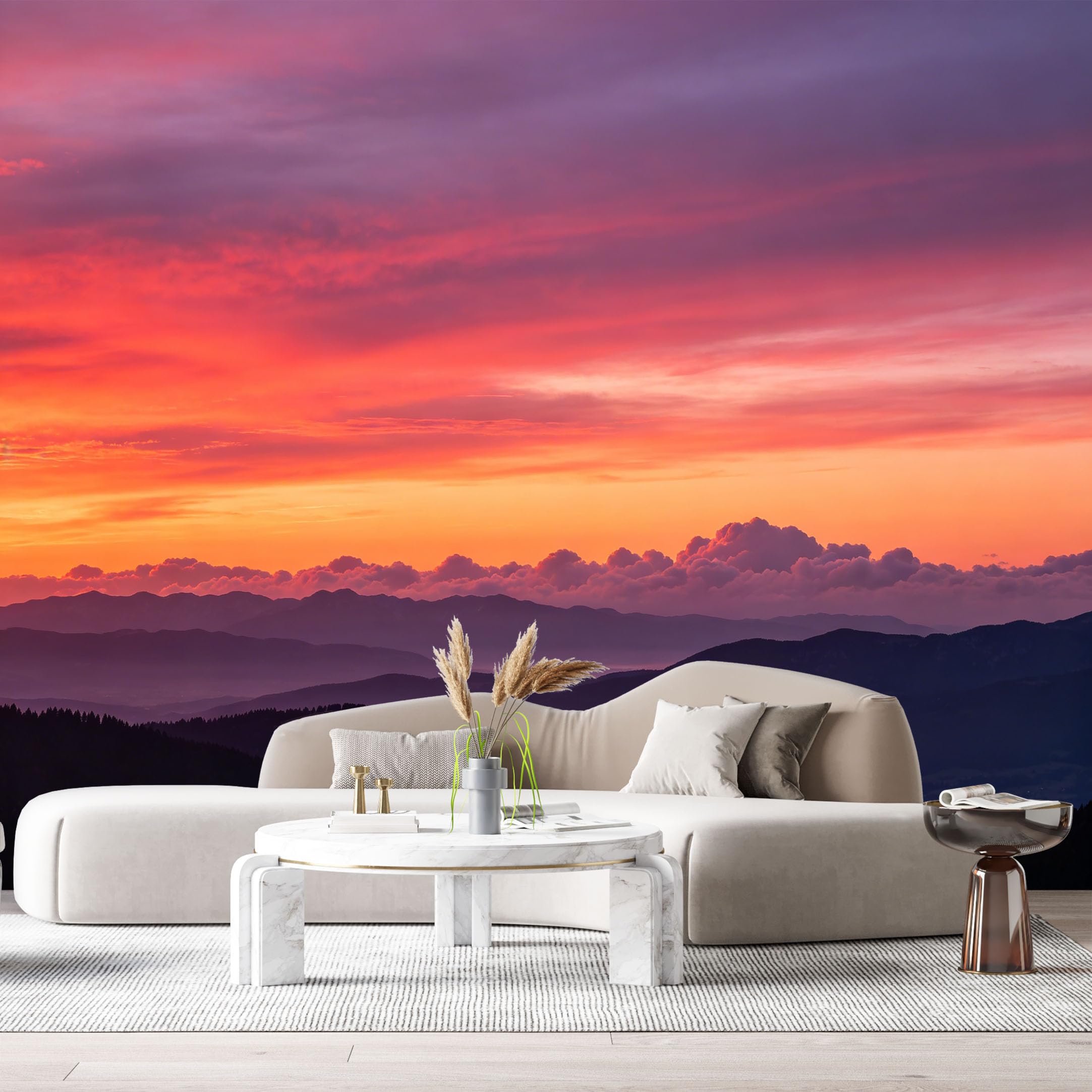 Custom Size Wall Murals Sunset Mountain Landscape Sky Horizon Clouds Silhouette SelfAdhesive Wall Fabric Removable Large Wallpaper for Photo Living Room