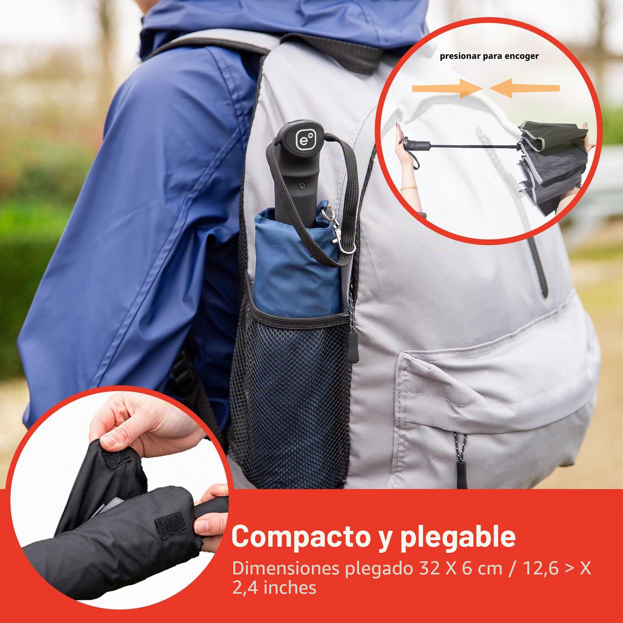 Paraguas de Viaje de Doble Cubierta a Prueba de Viento - Recubrimiento de Tefón, Manija Ergonómica y Manga Protectora - Diseño portátil Compacto y Plegable de Peso Ligero