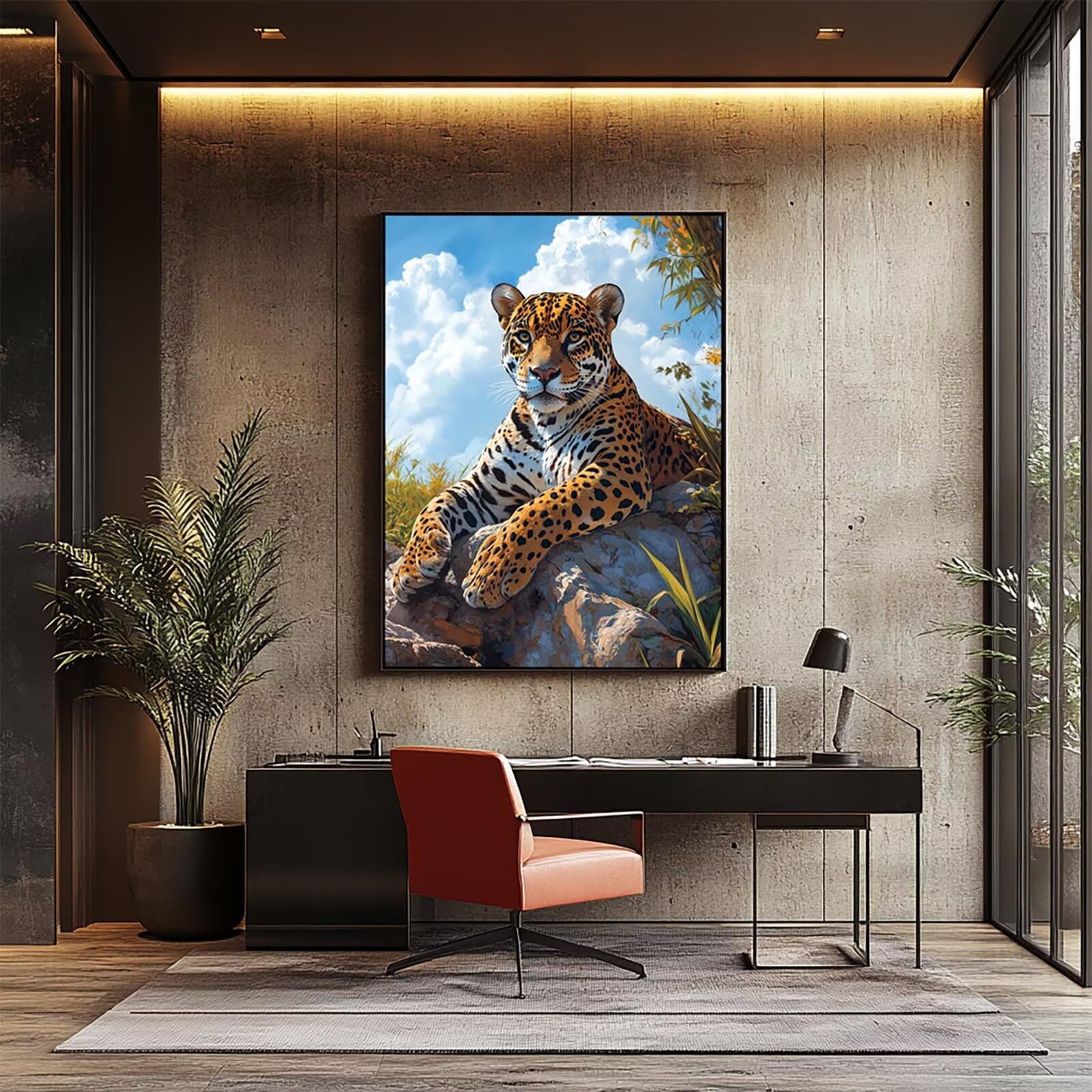 Lampart Malowanie po numerach, dla dorosłych, malowanie zwierząt po numerach, dla dorosłych, materiały plastyczne z kolorowym płótnem do malowania 137 x 100 cm, 36 kolorów farby akrylowej i pędzla