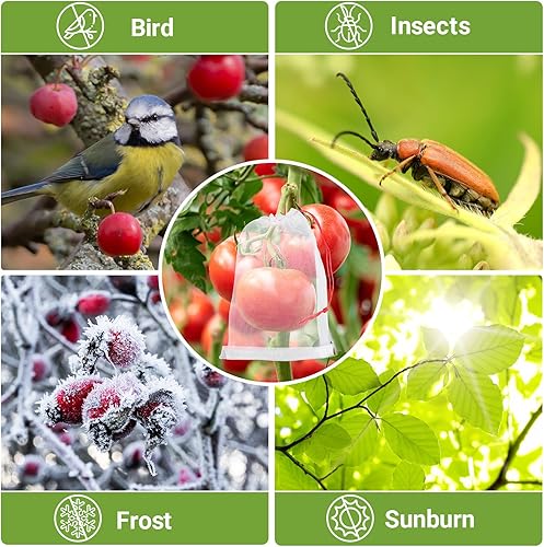 Miniatura 6 de Bolsas de protección de frutas, paquete de 100 unidades de 4 x 6 pulgadas, barrera de plagas para jardín, red de insectos, pequeñas bolsas de malla