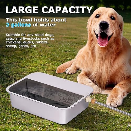3 Gallon Automatic Dog Water Dispenser for Large Dogs Stainless Steel Bowl, Large Self Filling Auto Water Bowl Outdoor for Cats Livestock Chicken(15.4"L x 11.41"W x 3.93"H)