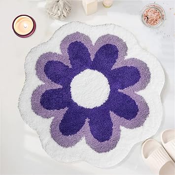 YRXRUS Flower Bath Mat, Purple Bathroom Rug, Beauty Bath Mats, Ultra Soft Microfiber Bath Rug, Machine Washable Flower Rug, Shower Bathtub Mat Gift Aesthetic Summer Room Decor, 23.6x23.6 in