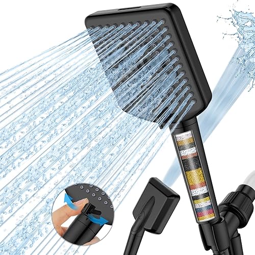 Cabezal de ducha filtrado con portátil, cabezal de ducha de alta presión con 6 modos de pulverización con filtros, filtros suavizantes de agua para
