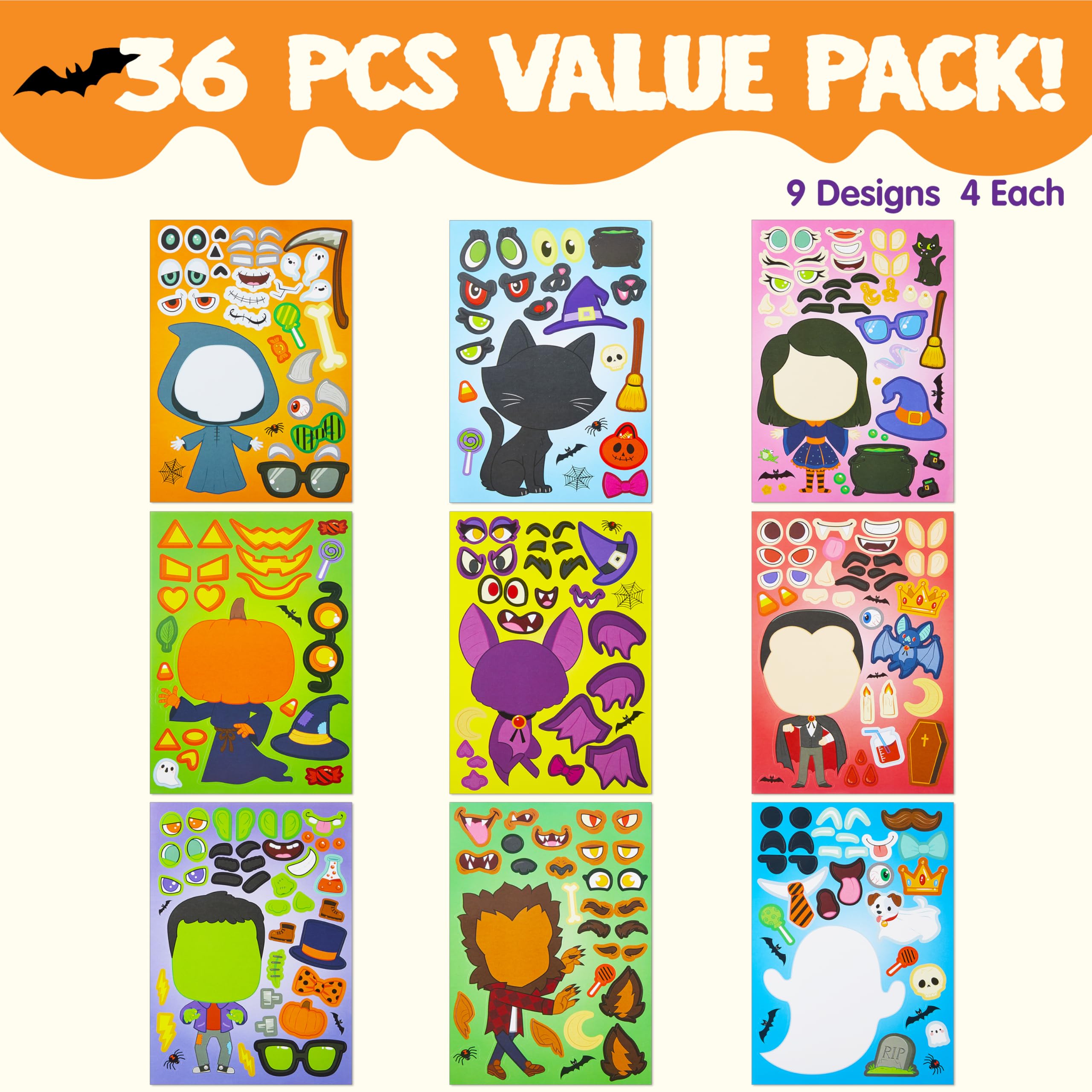 Snapklik.com : JOYIN 36 PCS Halloween Craft Stickers Party Favors Make ...