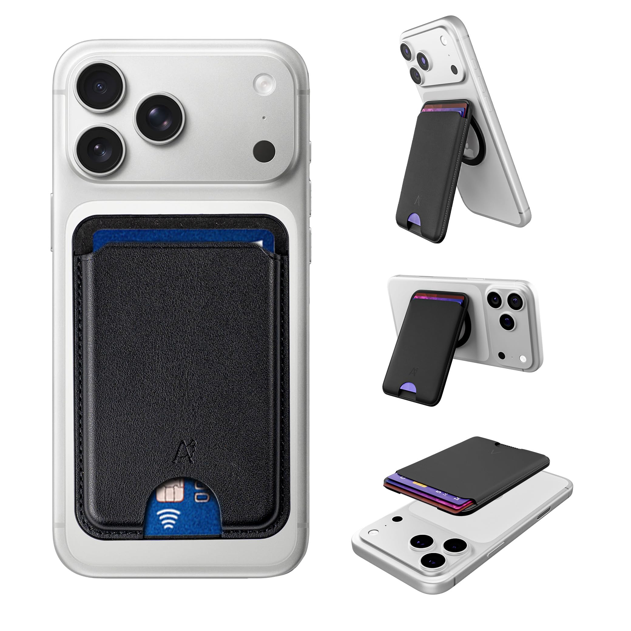 Capes Magnetic Wallet for iPhone, Compatible with MagSafe Wallet, 3 Card Holder, for iPhone 16/15/14/13/12 Models, Wallet with Kickstand, Not for iPhone 12 & 13 Mini, PU Leather, Black-image-37