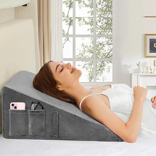 Almohada de cuña para dormir, almohada de cuña de cama de 10 pulgadas para después de la cirugía, almohada triangular para acidez estomacal, reflujo