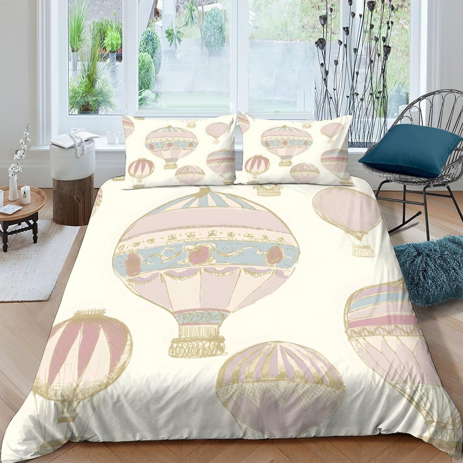 Ctjqhvkz Style-8 3D Printed Hot Air Balloon Fitted Sheet Microfiber Pastel Vintage Bed Sheet Anti-Slip Machine Washable For Bedroom Guest Room Single（135X200cm）