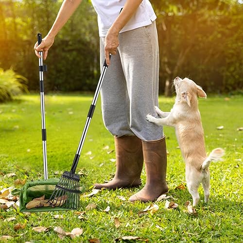 Miniatura 6 de Toozey Recogedor irrompible para excrementos de perro con bandeja extra grande de metal inoxidable y pala de rastrillo de mango largo de 43.31