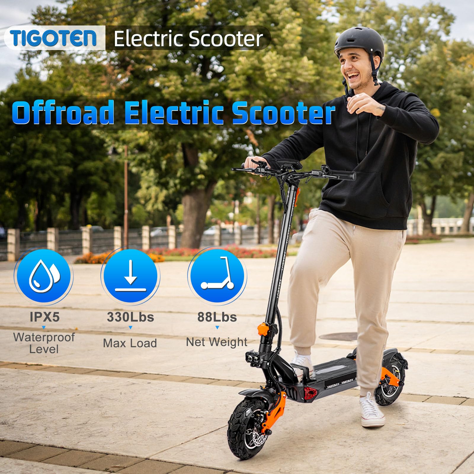 Tigoten Electric Scooter for Adults - 6000W Dual Motor Offroad Electric Scooter Up to 52MPH, Range to 60+ Miles, 11 inch Tubeless Off-Road Tires Fast Electic Scooter for Commuting