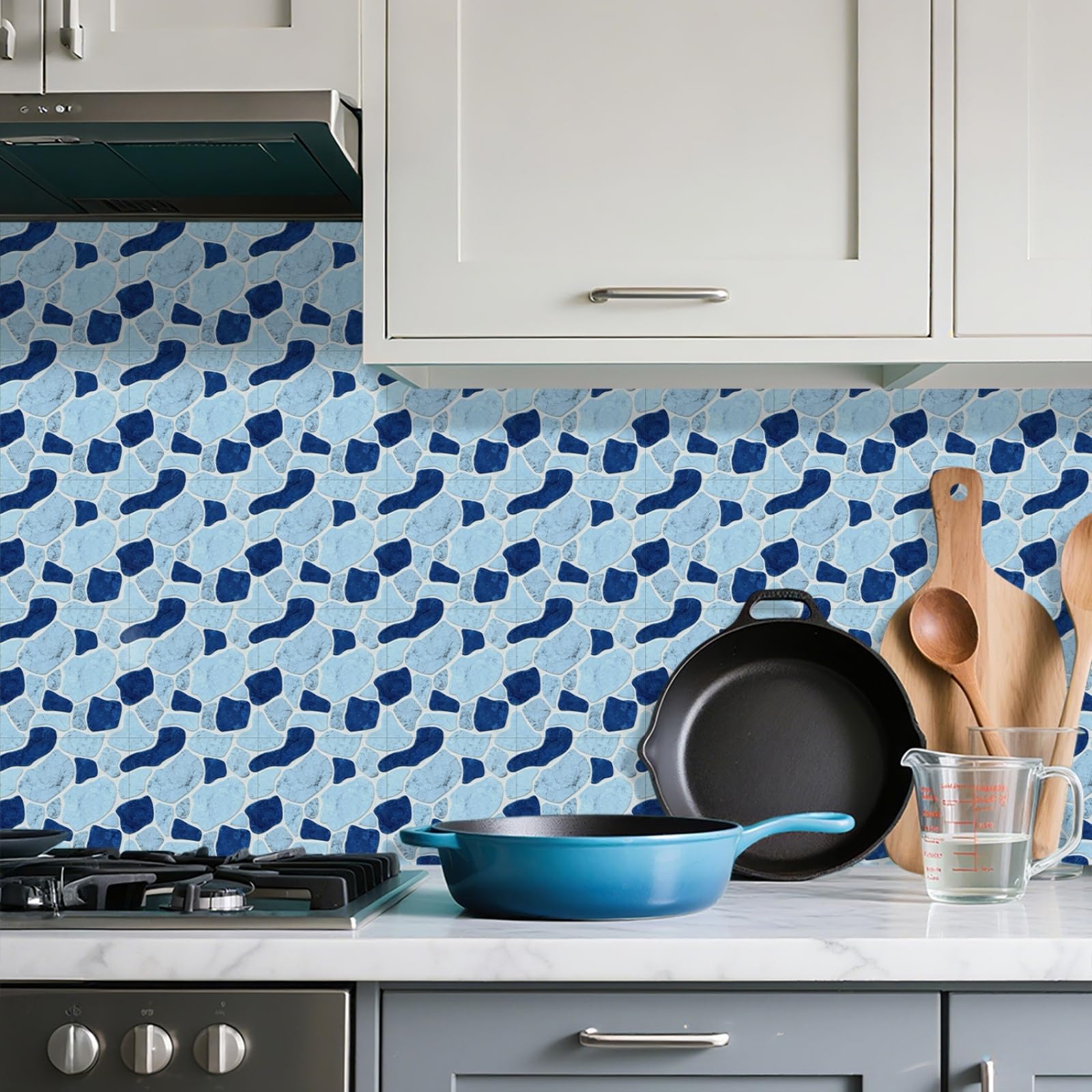 LMYSXAOZ Stick on Tiles 10x10cm Blue Peel and Wall Stickers Waterproof Oil Proof PVC Decorative for Bathroom Washroom Bedroom,Floor
