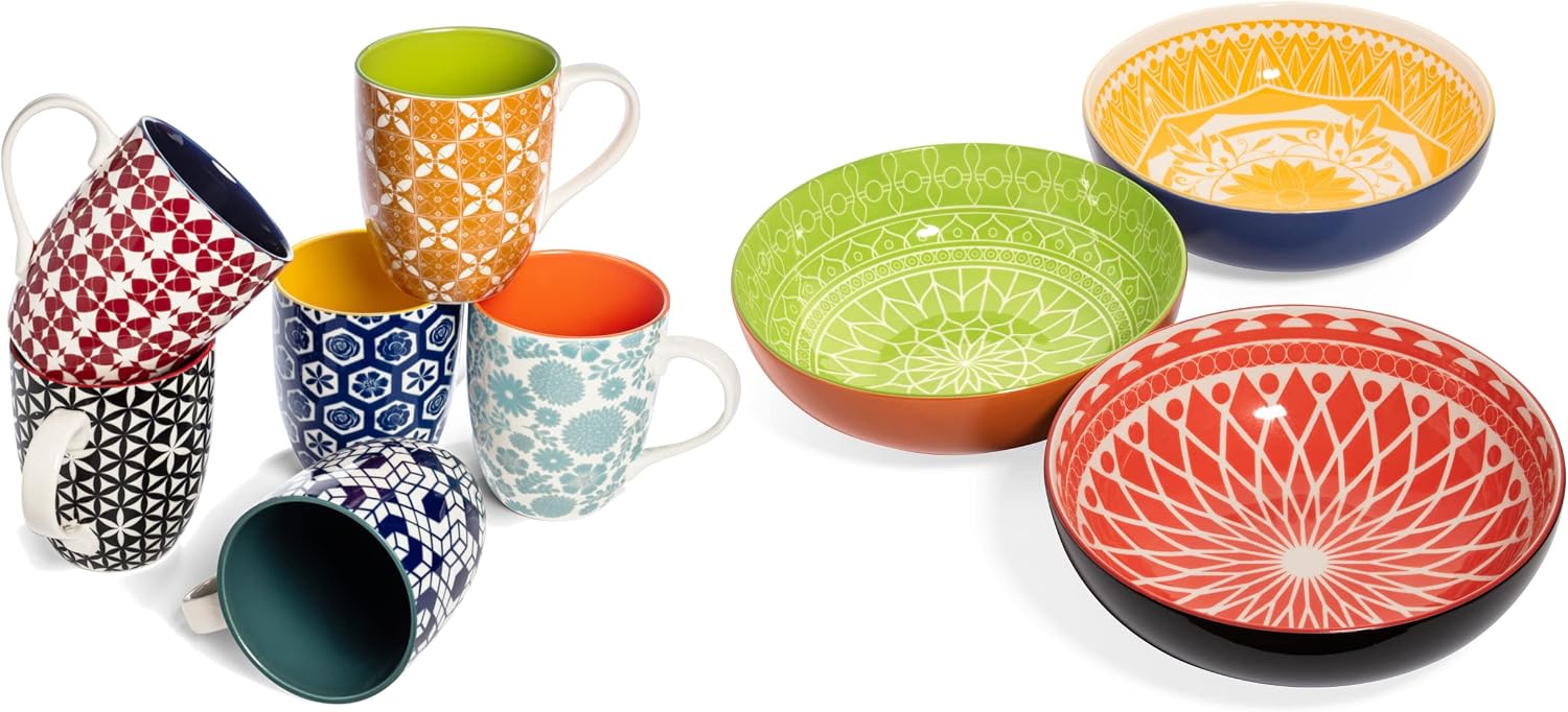 Annovero Coffee Mugs, Serving Bowls | Kitchen Dishes | Microwave Oven Safe | Colorful Porcelain Dinnerware