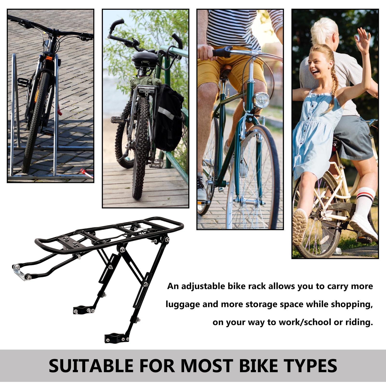 Porte-Bagages Vélo: Porte-Bagages Arrière Montainbike Universel, Ajustable Avec Hauteur Réglable, Porte-Bagages Touring Pour Voyages, Achats Et École (Noir)