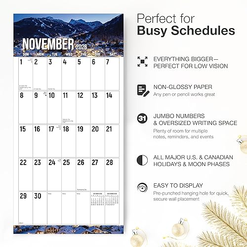 Miniatura 2 de RED EMBER The Big Grid - Calendario de pared mensual colgante 2024 con impresión grande, estaciones en la naturaleza, 12 x 24 pulgadas abierto,