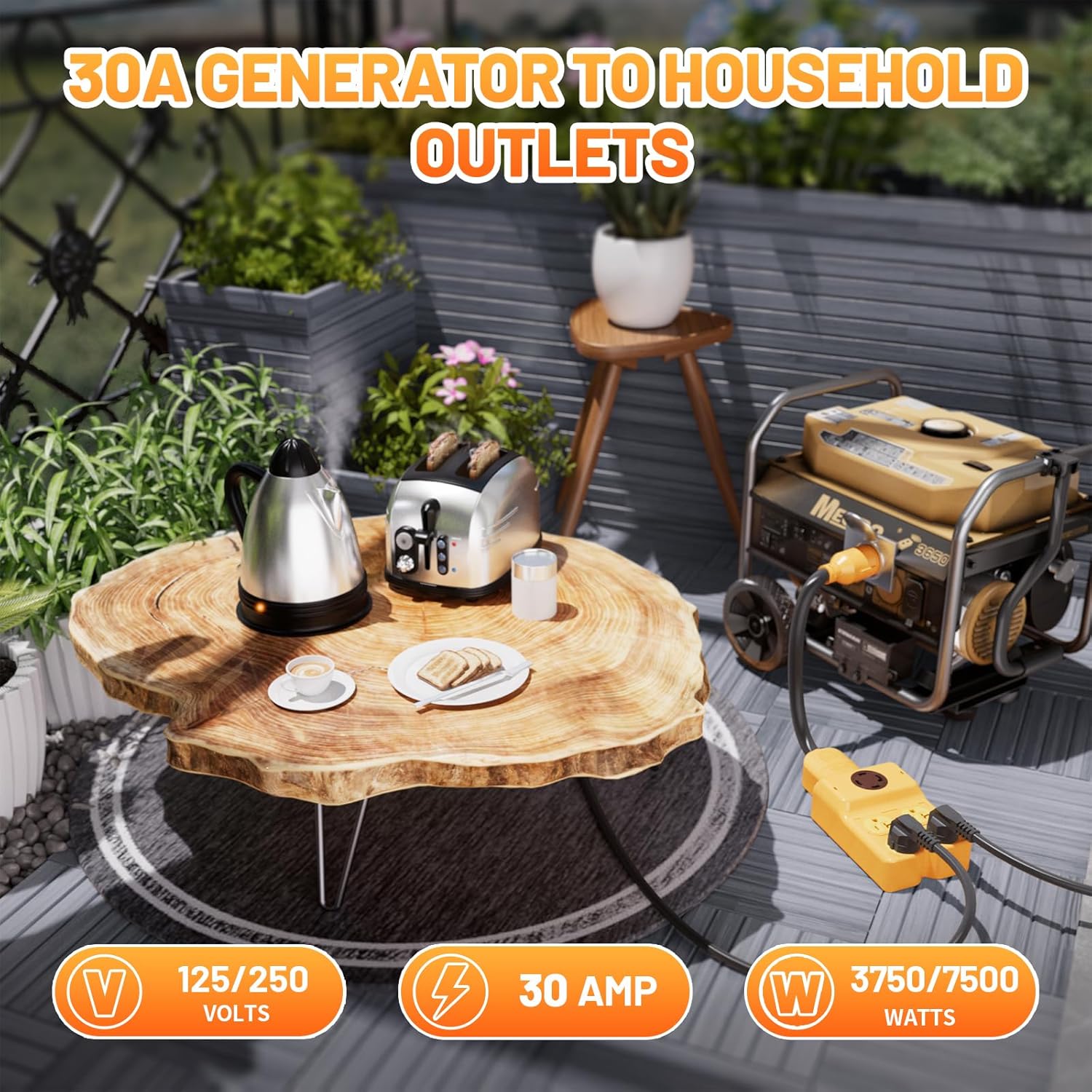 MECMO NEMA L14-30P to Four 5-20R/ 5-15R & L14-30R Generator Adapter Extension Cord, 4 Prong Twist Locking Generator 30 amp NEMA L14-30P to 14-50R RV Generator Adapter for EV RV Charging