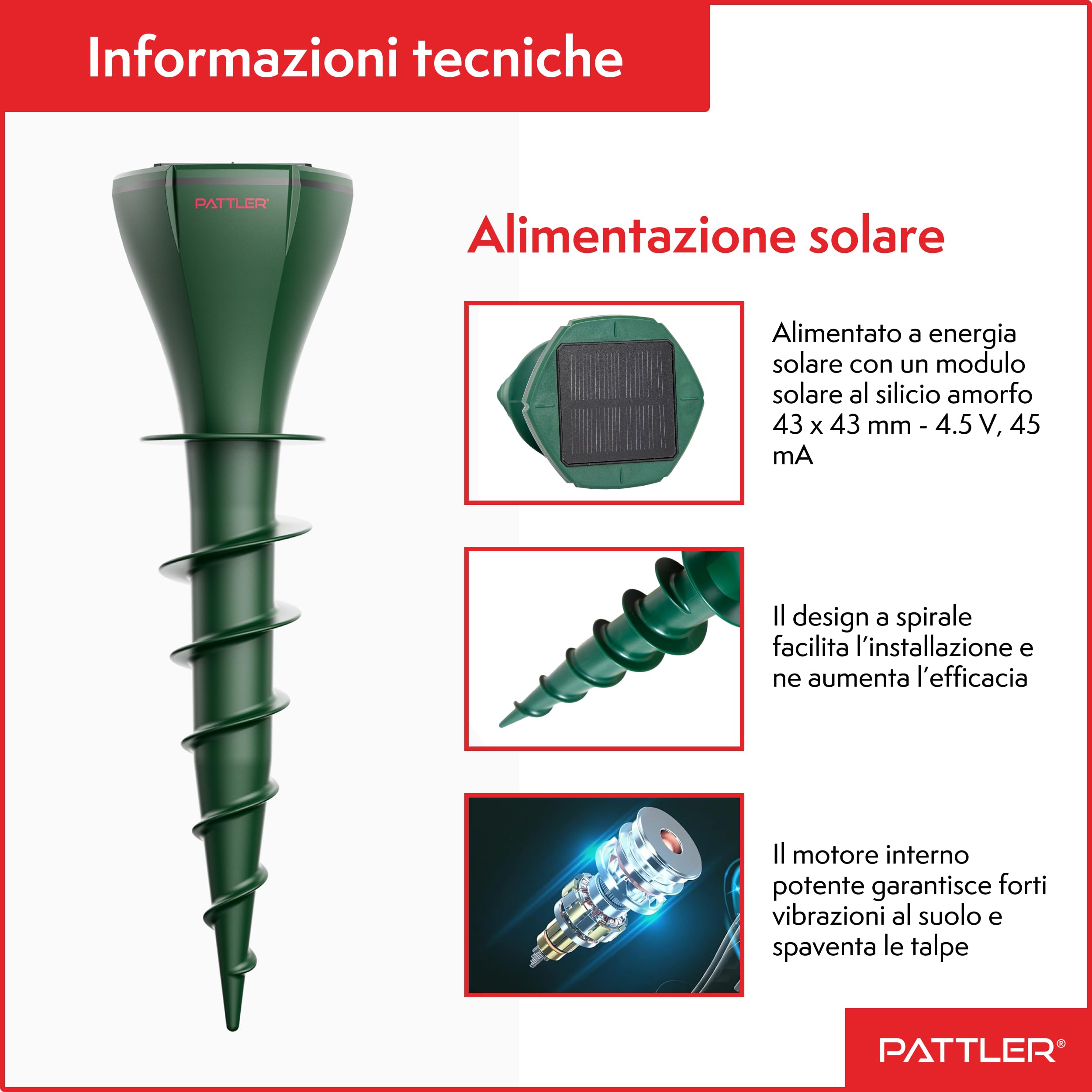 PATTLER Scaccia Talpe Solare a Ultrasuoni Impermeabile, Repellente Serpenti, Dissuasori per Talpe, Dissuasore per Topi, Repellente per Serpenti, Trappola Talpe, Repellente Lucertole | 2 Pezzi