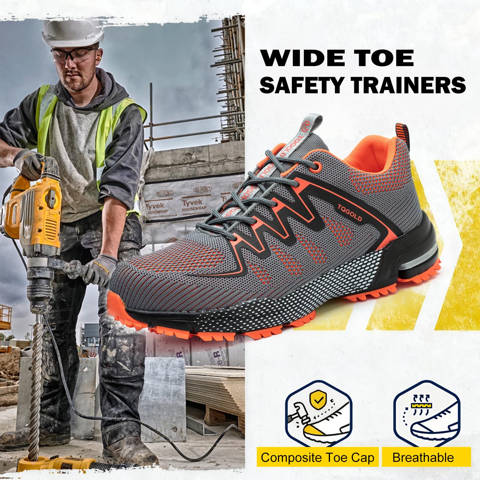 AONEGOLD Buty ochronne dla mężczyzn i kobiet, lekkie, stalowe noski, buty sportowe, oddychające, wygodne buty ochronne, antypoślizgowe, odporne na przebicie, buty robocze, 3,5-13UK