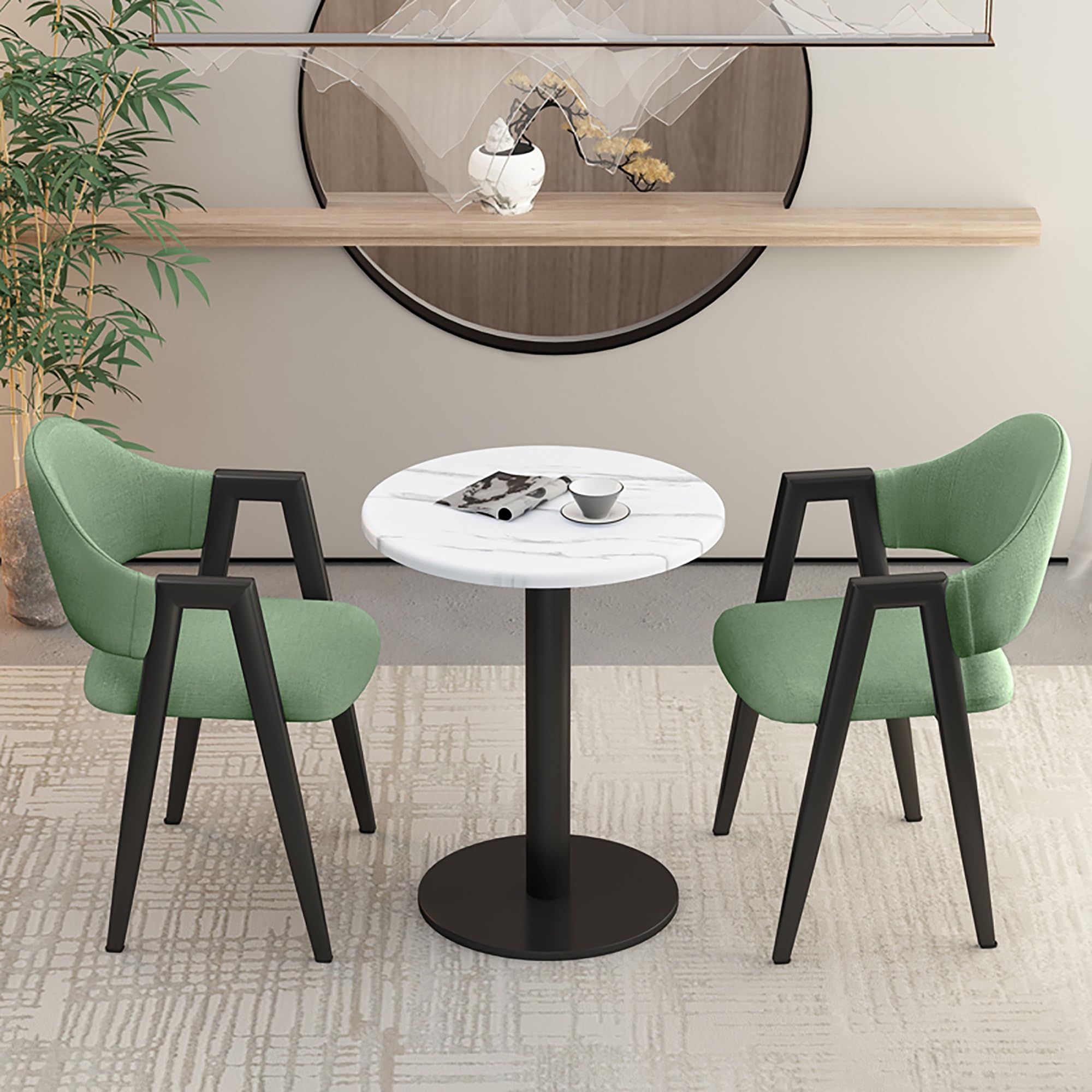 3-teiliges rundes Esszimmer-Set mit gepolsterten Stühlen – kleiner Konferenztisch für Büroküche & Kaffeeraum – stilvolle Empfangs- & Clubmöbel