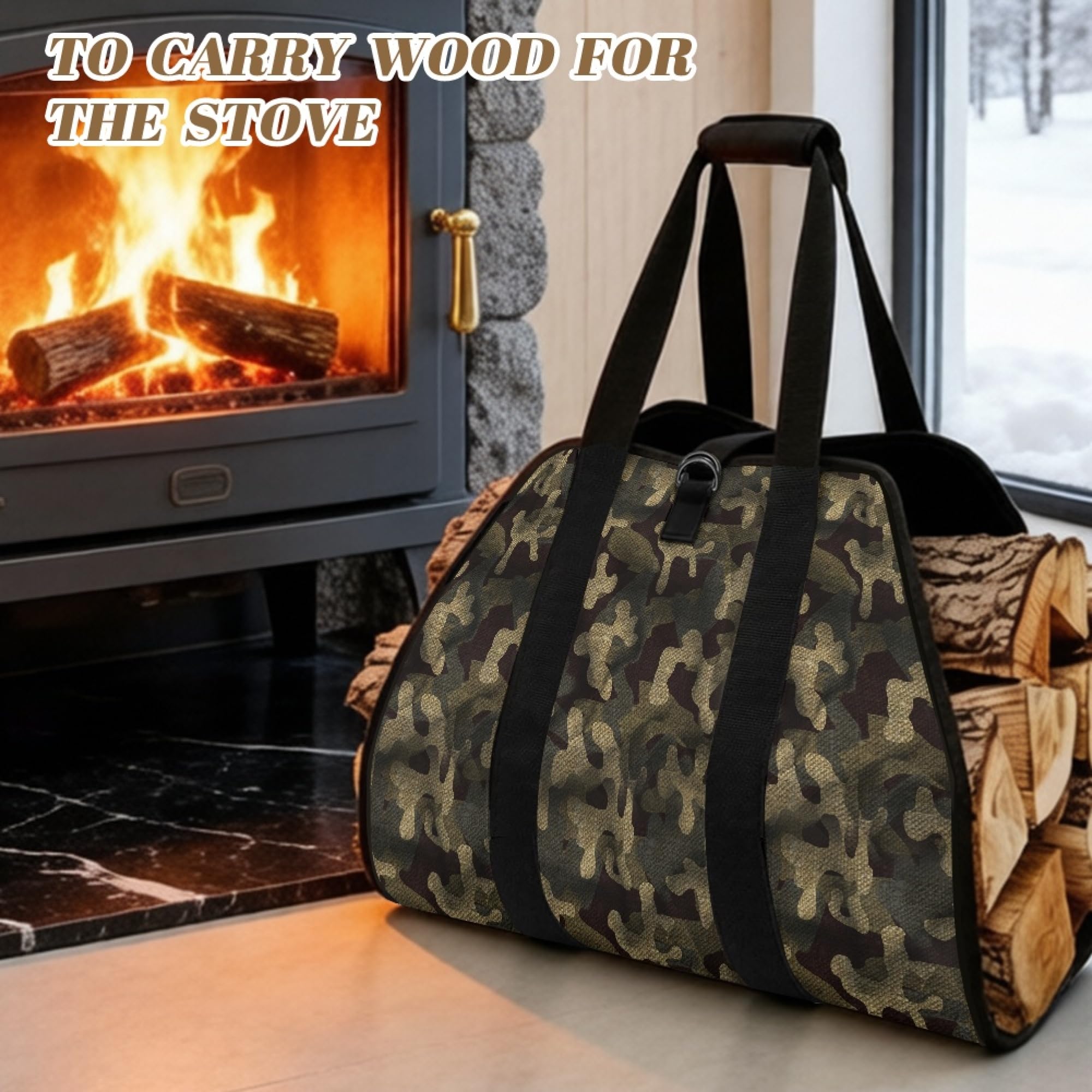 Cumagical Sac de transport portable pour bûches Motif camouflage Marron