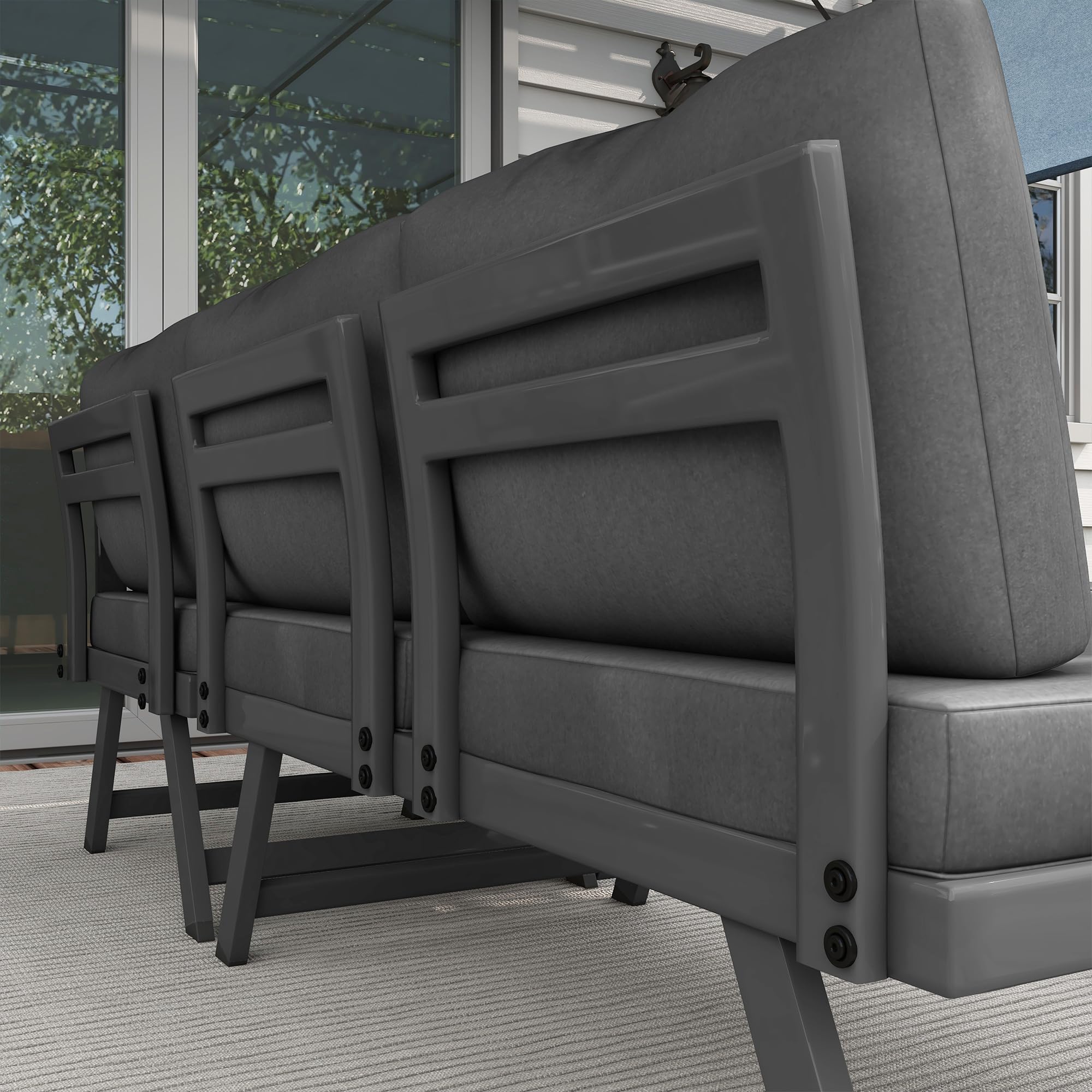 Outsunny Salon de Jardin Extérieur d'angle Convertible 4 Pièces Gris | 2 Banquettes, 1 Fauteuil, 1 Table Basse, Mobilier Aluminium et Acier, Terrasse Balcon