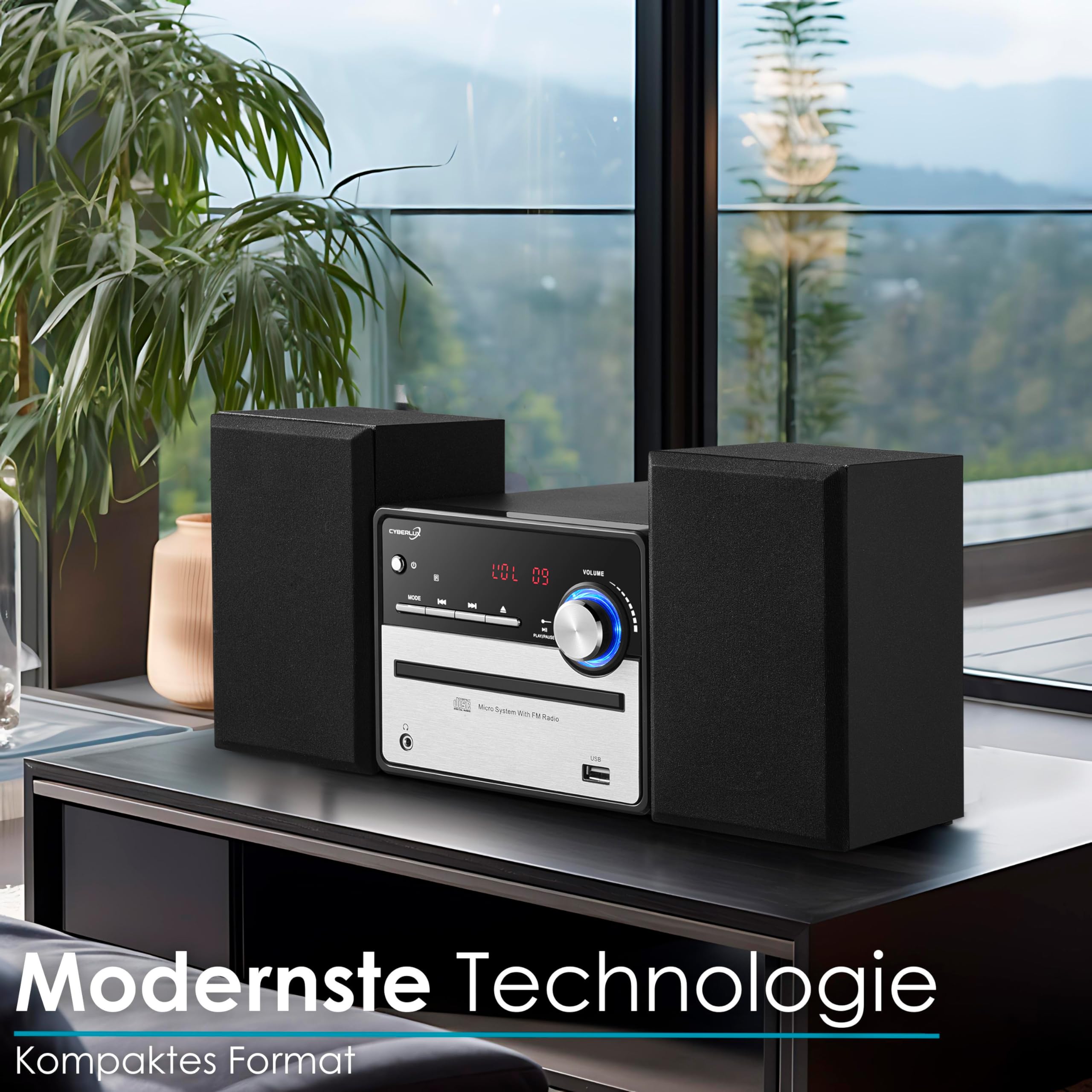 Retro HiFi Musikanlage | Stereoanlage | Kompaktanlage | USB | Line Out | CD/MP3 | FM Radio | 30 Speicherplätze | LED-Display | Mini HiFi Anlage | Stereoanlage mit Boxen |