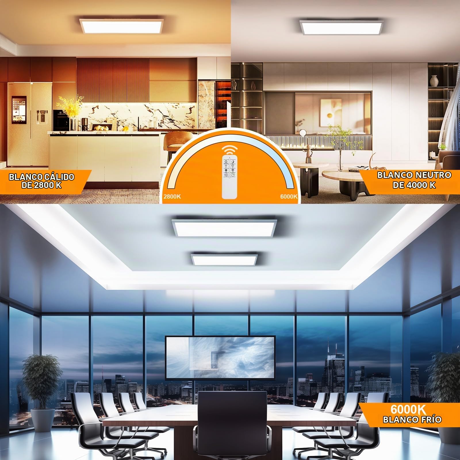 OTREN Panel Superficie LED 58x20cm, Lámpara Techo 26W Con Mando a Distancia 2600LM Regulable Luz para Salón Oficina Cocina Dormitorio, 2800-6000K