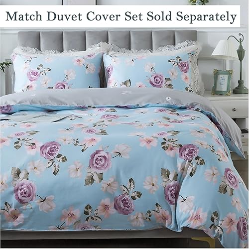 Miniatura 6 de FADFAY Juego de sábanas de algodón percal, tamaño individual, sábana bajera con bolsillo profundo, ropa de cama desgastada con estampado de rosas