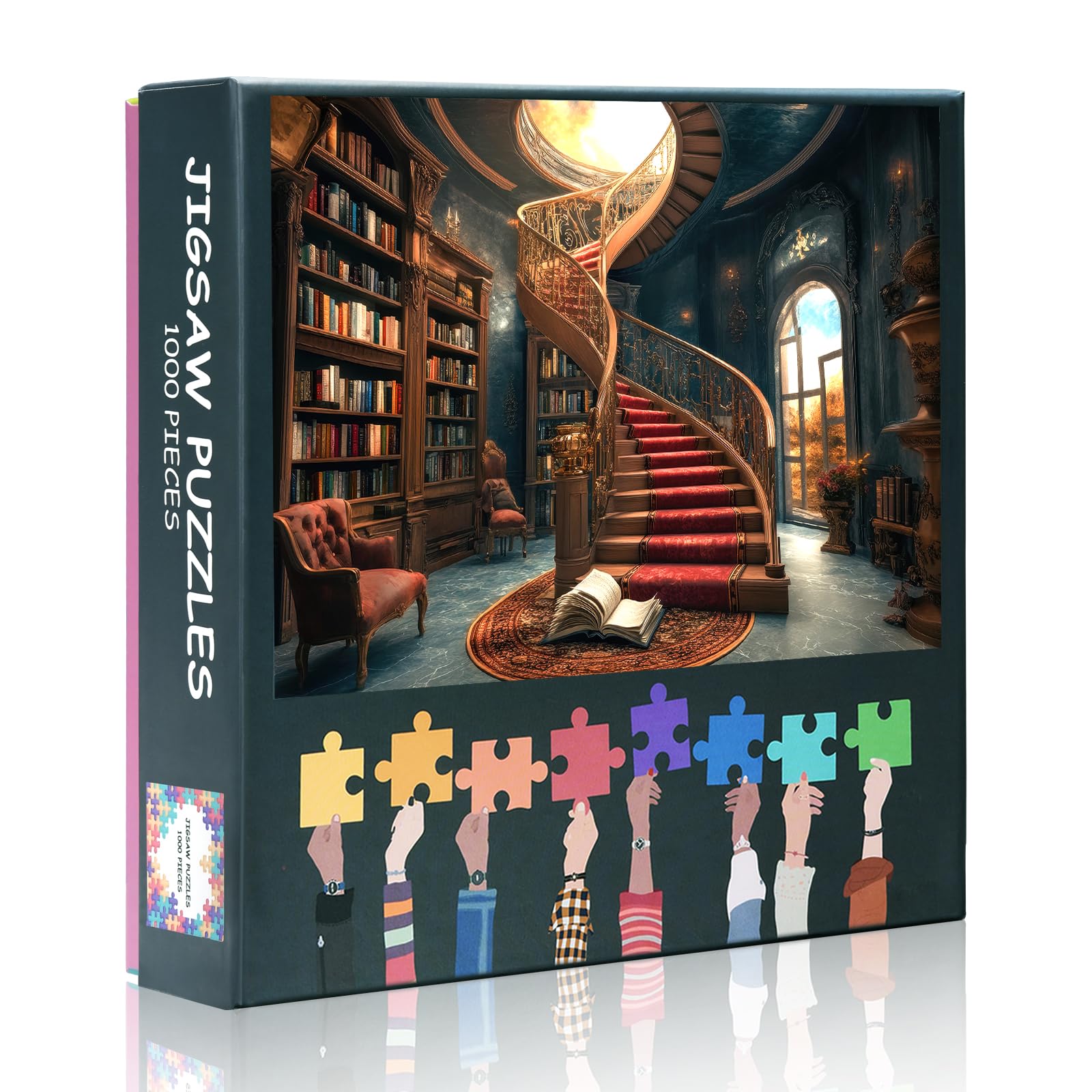 1000 Piece Jigsaw Puzzle for Adults,A Red Spiral Staircase and A Book on the Floor Puzzle Impossible Hard Difficult Challenging Puzzles for Bibliophilia Gift 50x70cm