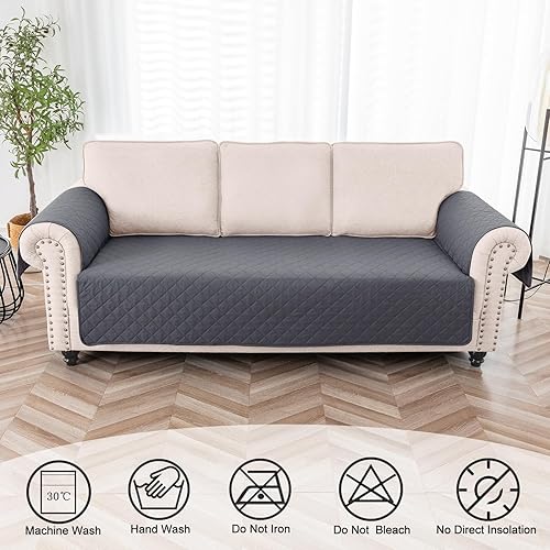 Miniatura 6 de Funda impermeable para sofá de 1 pieza, para sofá de 3 cojines, reversible, protector duradero de muebles para mascotas, perros y gatos (sofá de 3