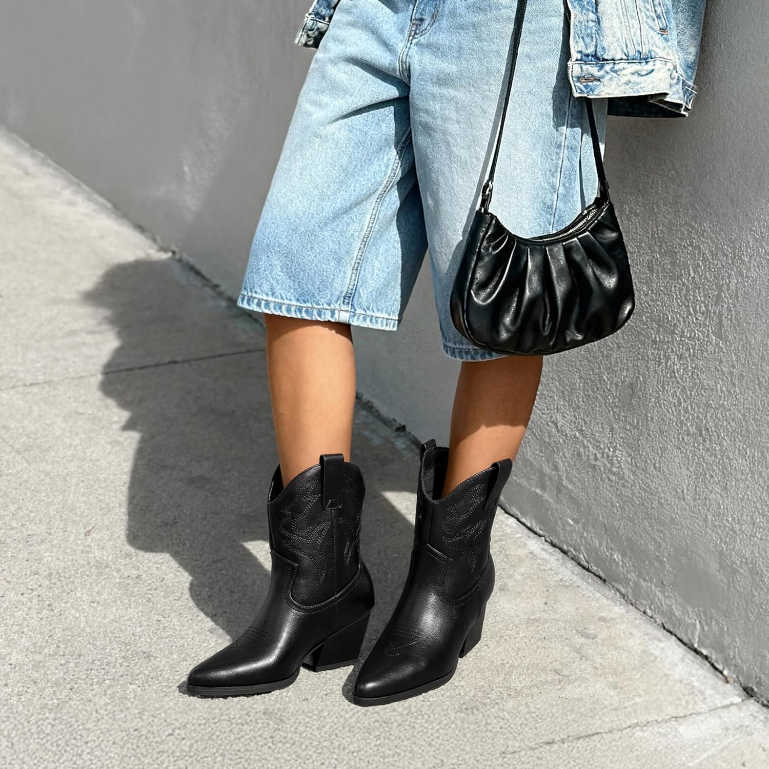 DREAM PAIRS Women's Cowboy Cowgirl Boots Embroidered Stitched Short Western Boots Low Chunky Heel Pointed Toe Ankle Booties - Image 7