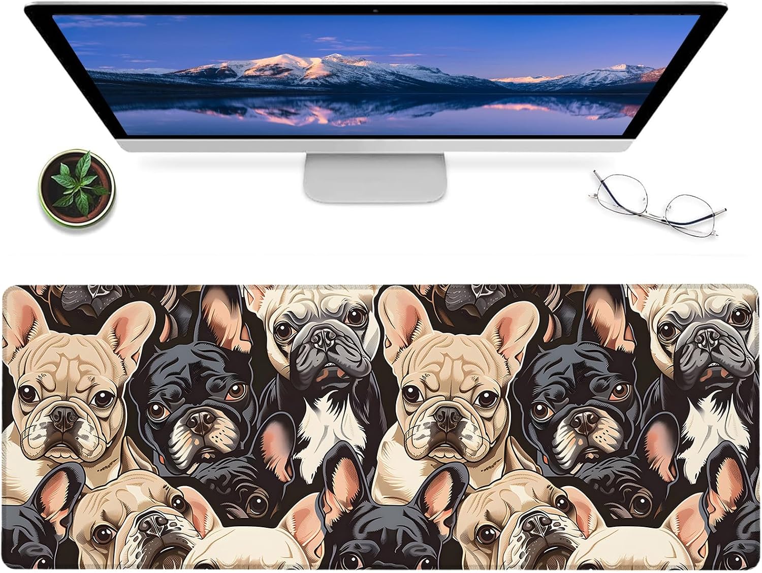 Cute Dog Gaming Mouse Pad,12x31.5in Non-Slip Rubber Puppy Desk Mat,Large Extended Mousepad for Office Home Laptop,Mice Pads Gifts,Game Lover Deskmat Decor (French Bulldog)