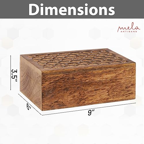 Miniatura 3 de Caja de madera tallada de mango festoneado con tapa, caja de madera grande quemada mediana - Caja decorativa hecha a mano con tapa para usar como