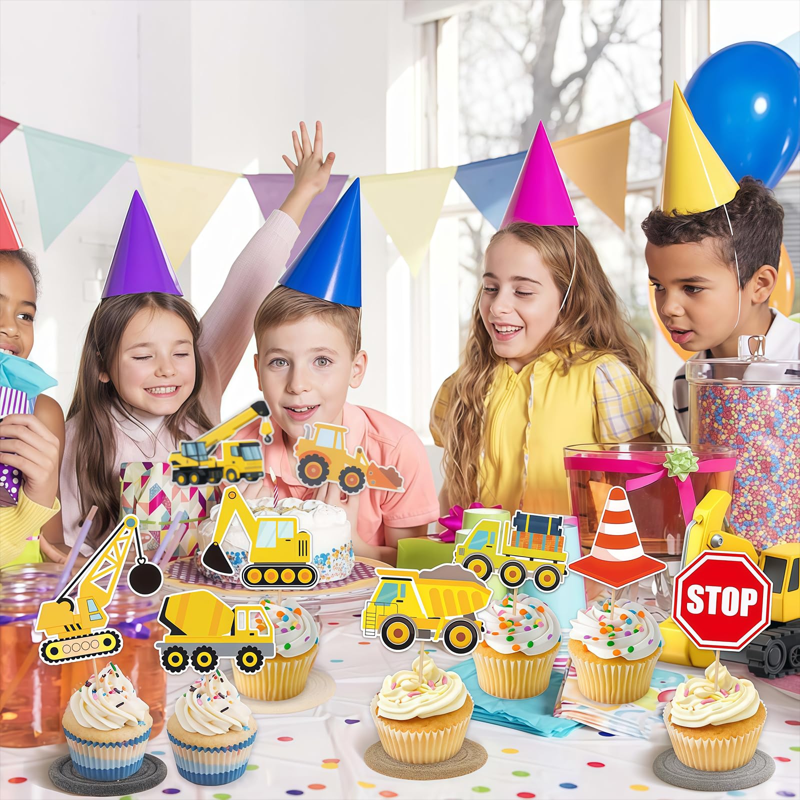 Sursurprise Topper per torta con trattore blu per ragazzi, 12 decorazioni per cupcake a tema trattore, decorazioni per torte di compleanno a tema trattore età 2 e 3 anni, forniture per feste