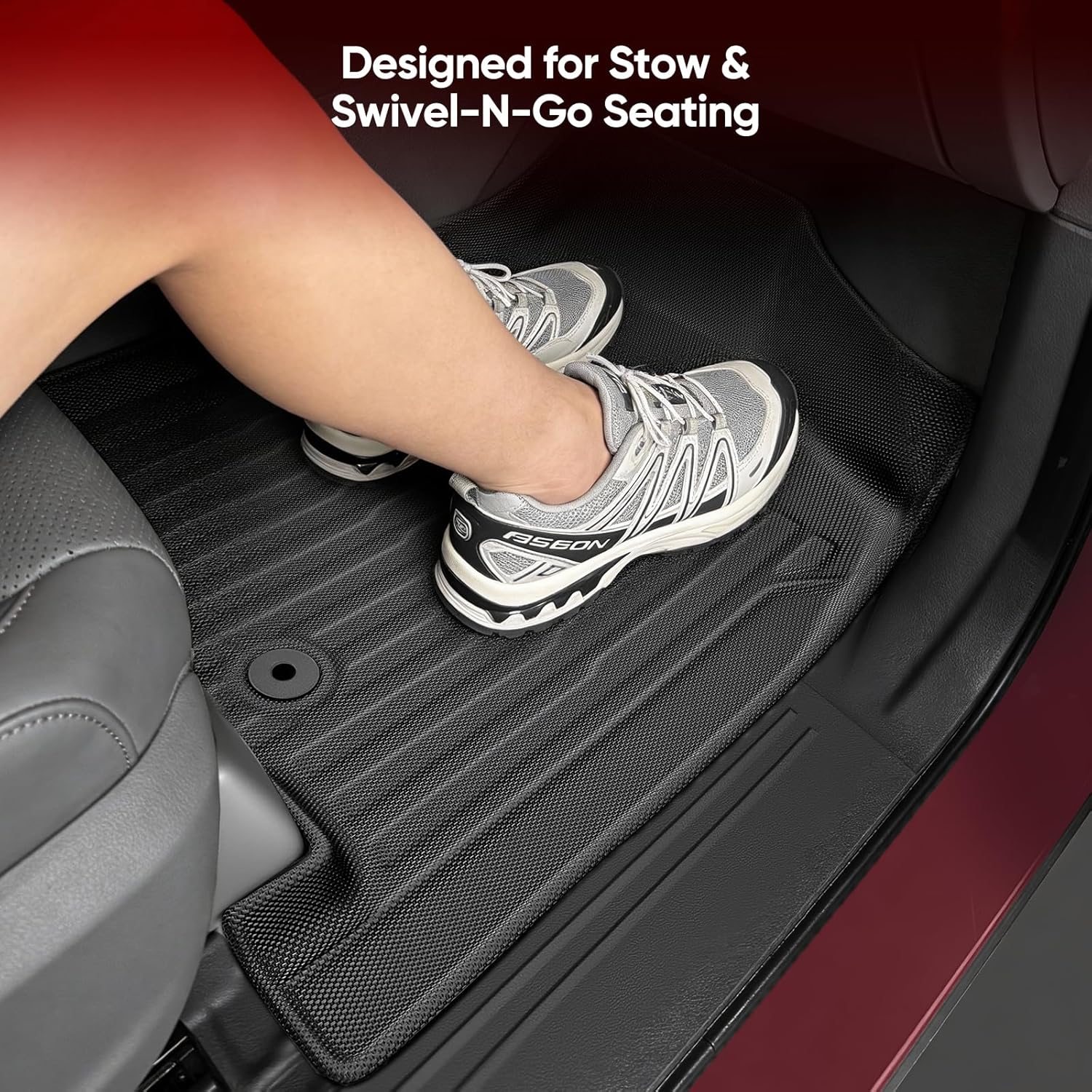 TAPTES 2008-2016 Floor Mats for Chrysler Town & Country w/Stow & Swivel-N-Go, for Dodge Grand Caravan 2008-2020 w/Stow & Swivel-N-Go | Front Row Car Accessories, All Weather Driver & Passenger Liners