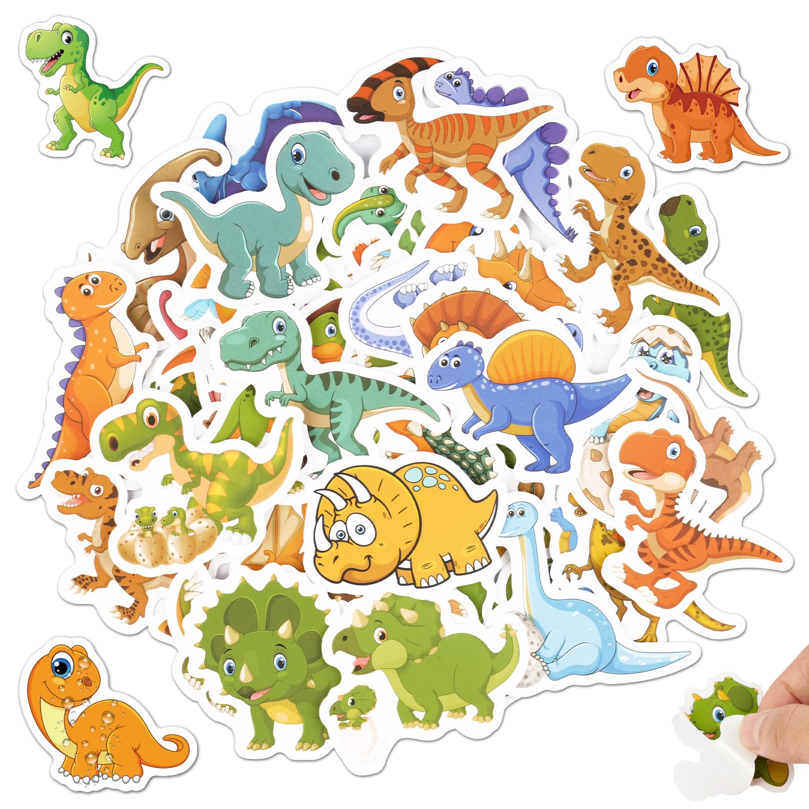 50 Stück Dinosaurier Sticker Kinder – Wasserfeste Sticker Dino Aufkleber Set, Niedliche Cartoon Stickers Dinosaurier, Vinyl Aufkleber für Laptop, Skateboard, Trinkflasche, Koffer, Helm