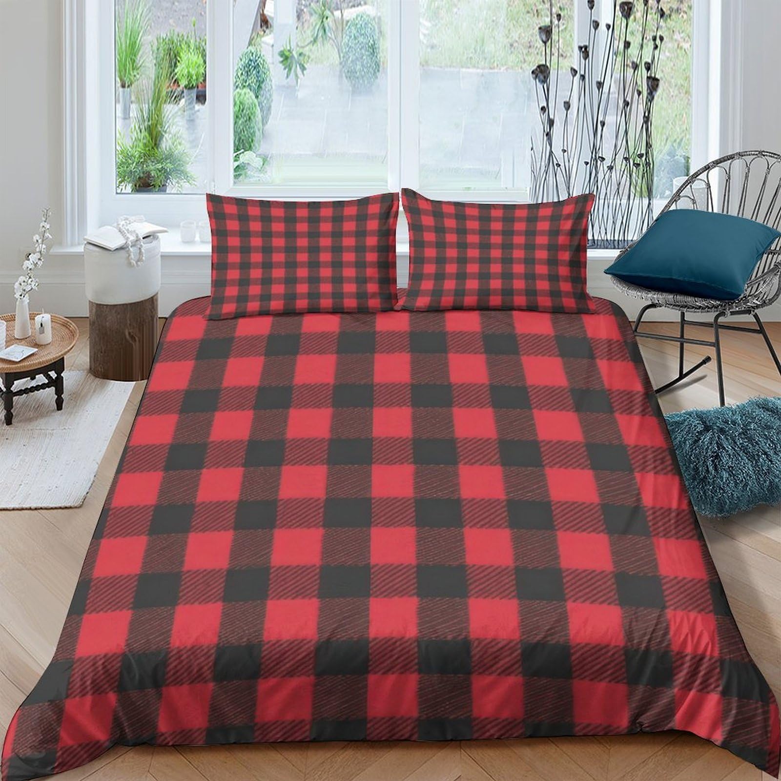 Ctjqhvkz Style-8 3D Printed Red Black Plaid Fitted Sheet Microfiber Soft Bedroom Decor Buffalo Check Mattress Cover For Home Dorm Single（135X200cm）