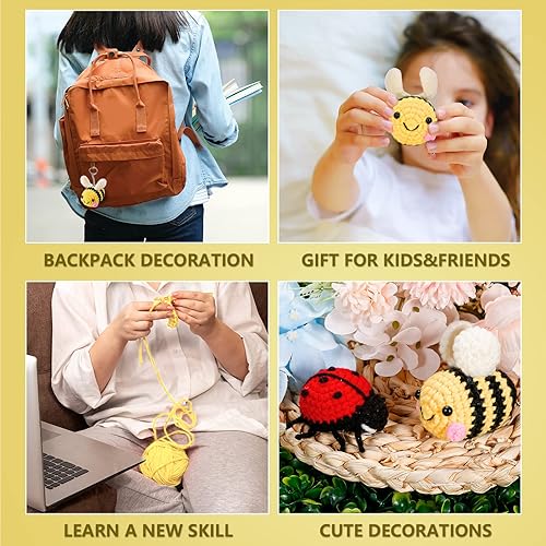 Miniatura 6 de PP OPOUNT Kit completo de ganchillo para principiantes, linda abeja y mariquita, paquete de inicio para adultos y niños, incluye instrucciones paso