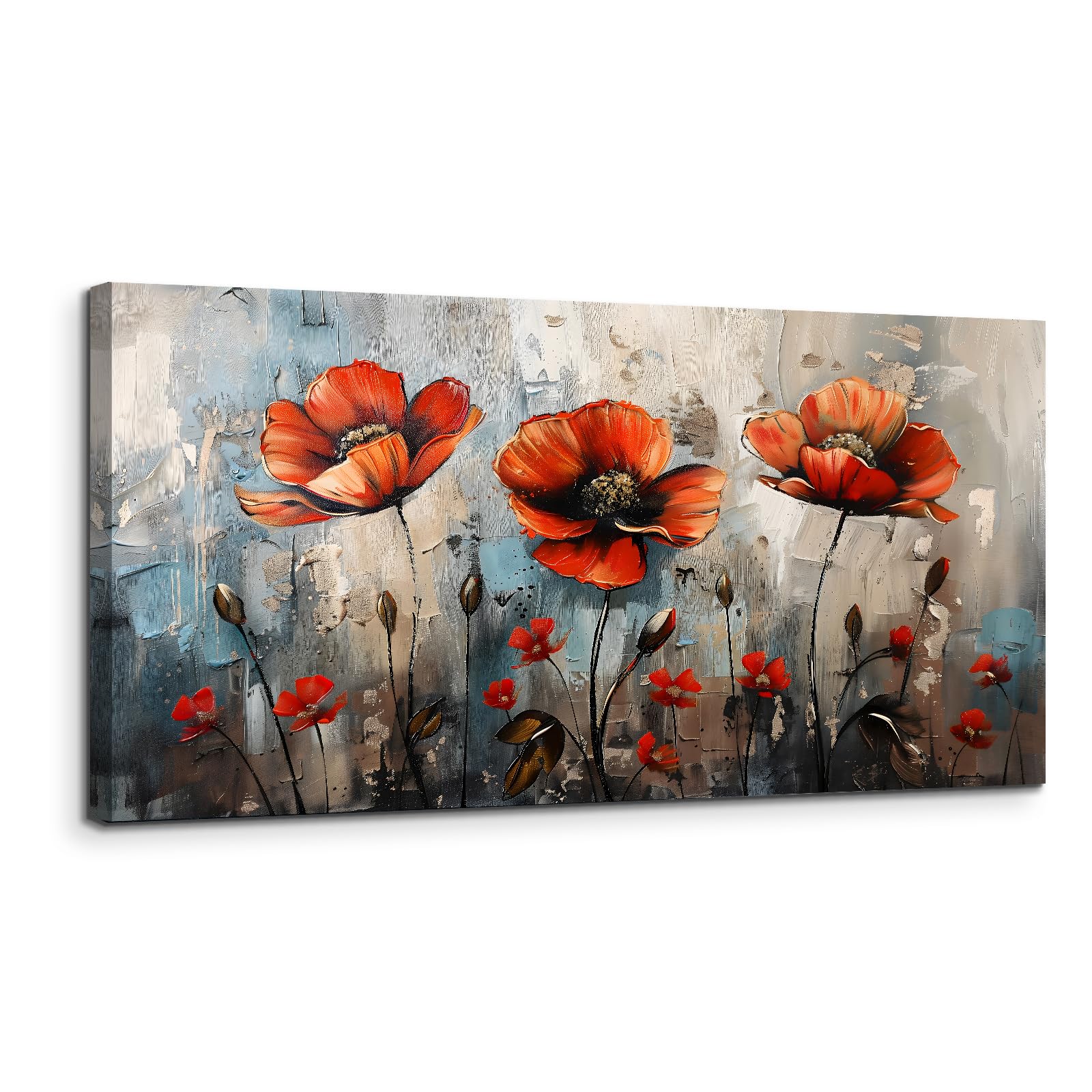 SERIMINO Large Wall Art for Living Room, Nature Floral Botanical Canvas Prints, Red Flowers Pictures Wall Decor, Wildflower Modern Home Decor Bathroom