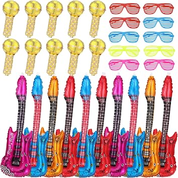 saerryor 30 Pcs Party Kit Inflatable Guitar Microphone Colored Glasses