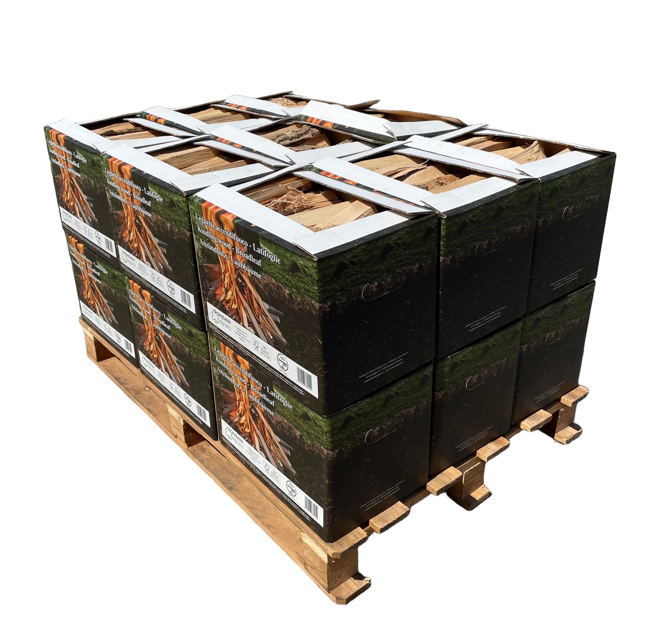 Legnetti Accendifuoco di Latifoglie - 22 cm - Certificati FSC e BiomassPlus - Naturali, Ecologici - Per Barbecue, Camini, Stufe e Forni - 100% legna secca e naturale - Bancale da 18 scatole