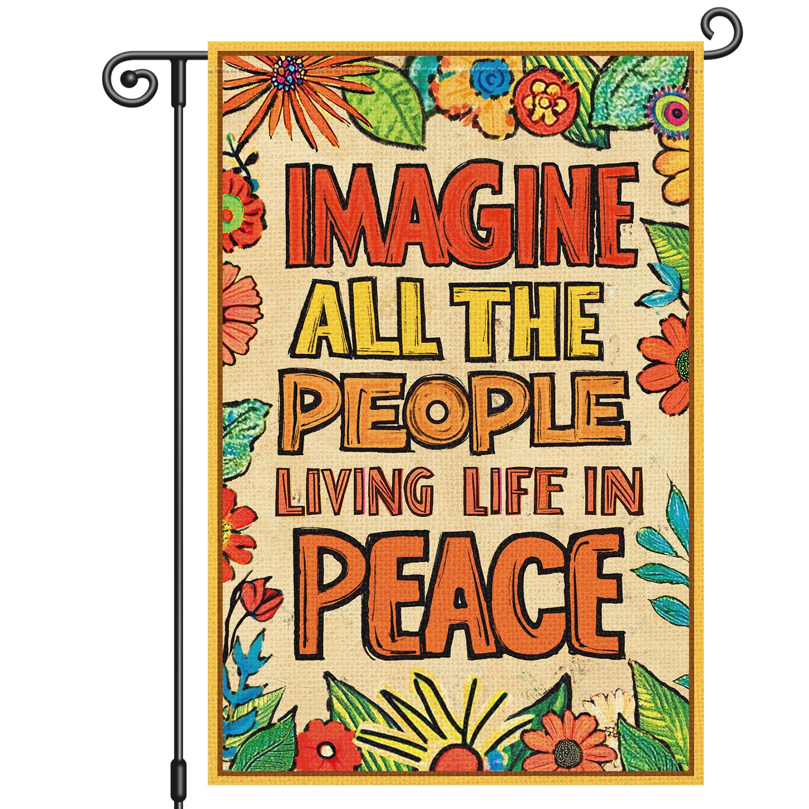 Louise Maelys Welcome Inspirational Garden Flag Imagine All The People Living Life In Peace 12x18 Inch Double Sided Floral Flowers Spring Summer Small
