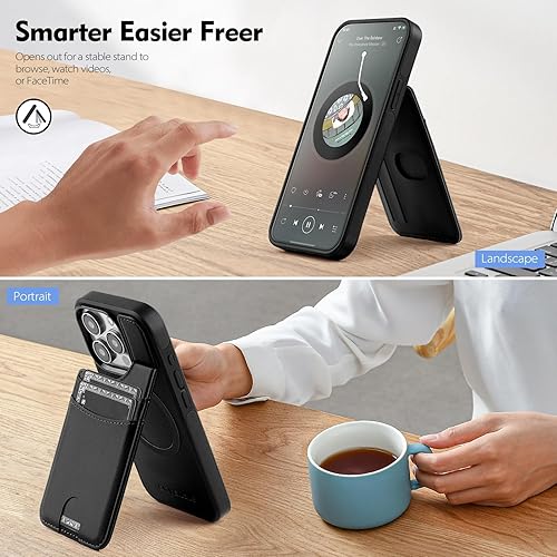 Miniatura 5 de Funda compatible con Magsafe para iPhone 13 Pro Max con soporte para tarjetas, función atril, bloqueo RFID, ranuras para tarjetas de crédito, de