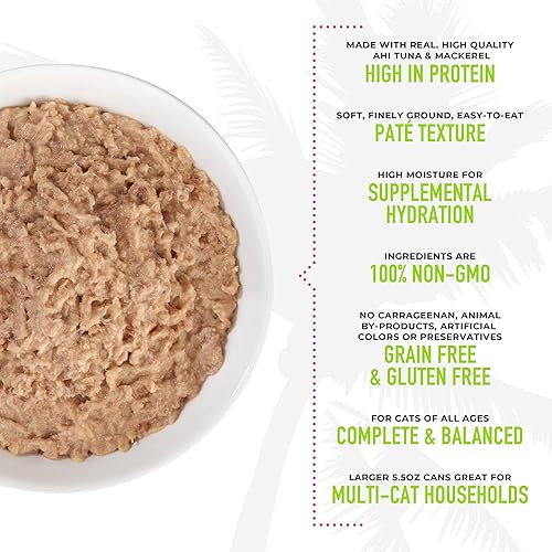 Miniatura 6 de Tiki Cat Luau Pâté, receta de atún y caballa Ahi en consumo de atún, nutrición equilibrada sin granos, comida enlatada húmeda para gatos, para todas