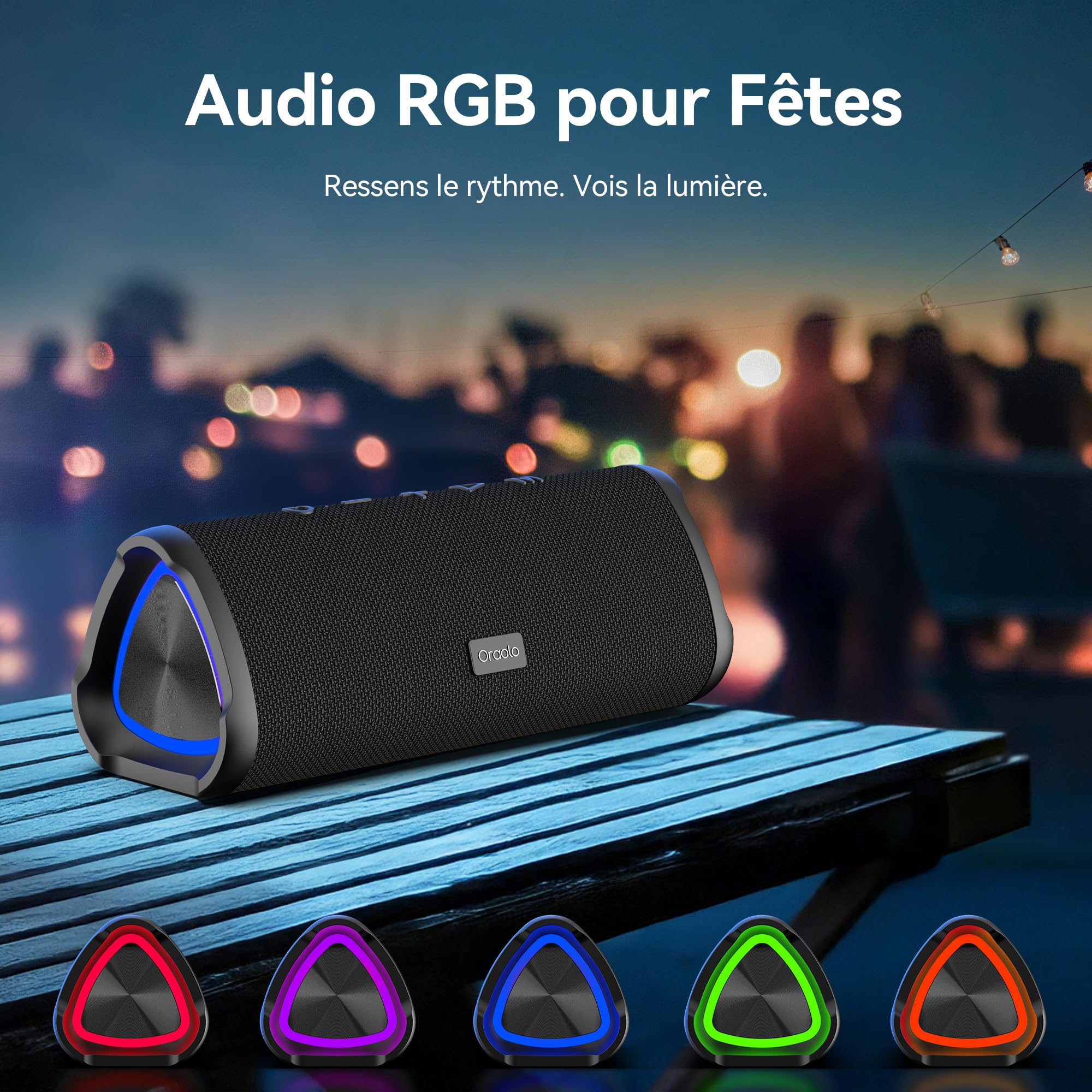 oraolo Enceintes Bluetooth 24W, Enceinte Bluetooth Portable 6.0, Bluetooth Speaker 30H Autonomie, Surround à 360 Degrés, Étanche IPX6, Appariage TWS, USB, RGB,AUX, TF Carte, Fêtes/Voyage/Extérieur