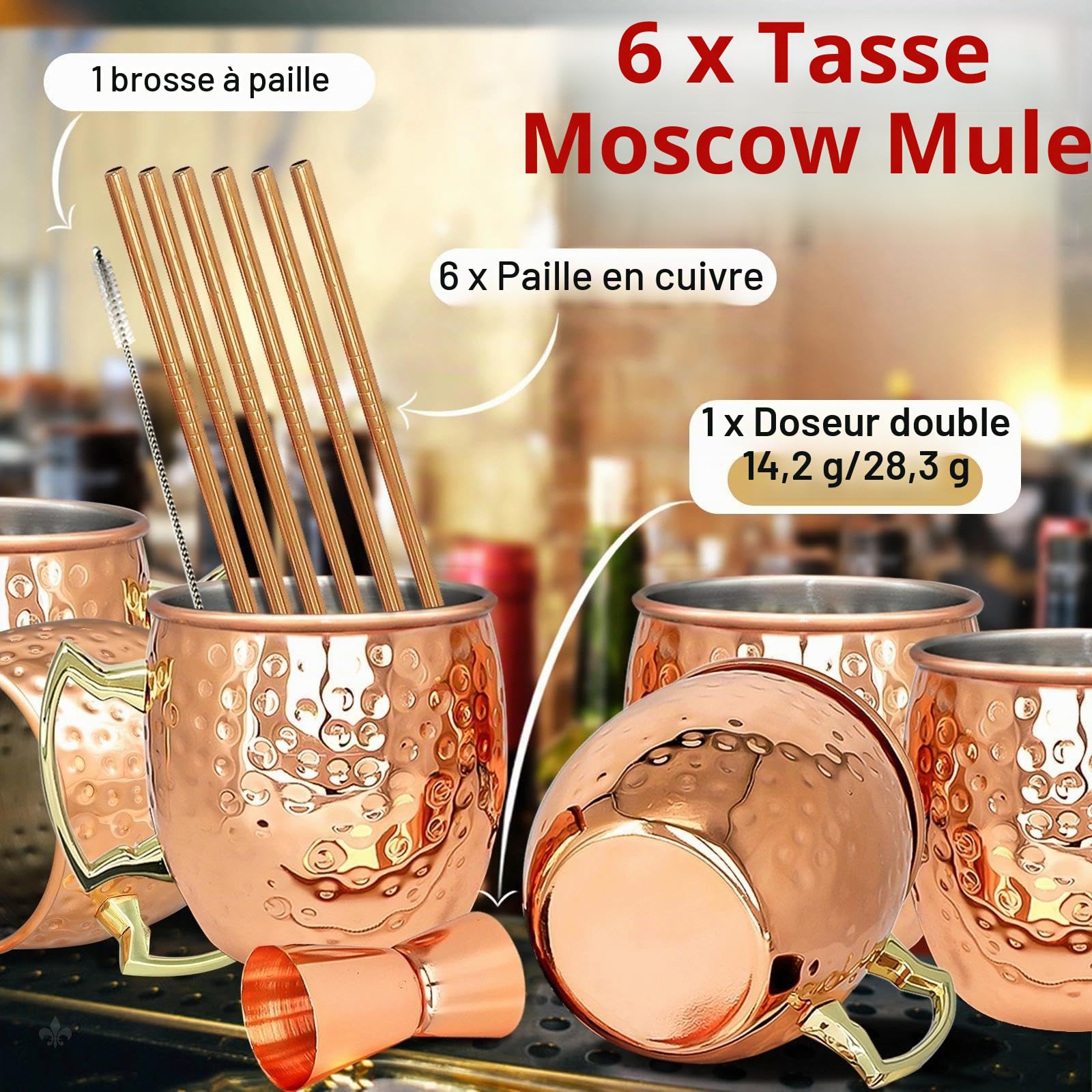 Moscow Mule Lot de 6 tasses en acier inoxydable plaqué cuivre 510,3 g pour boissons réfrigérées
