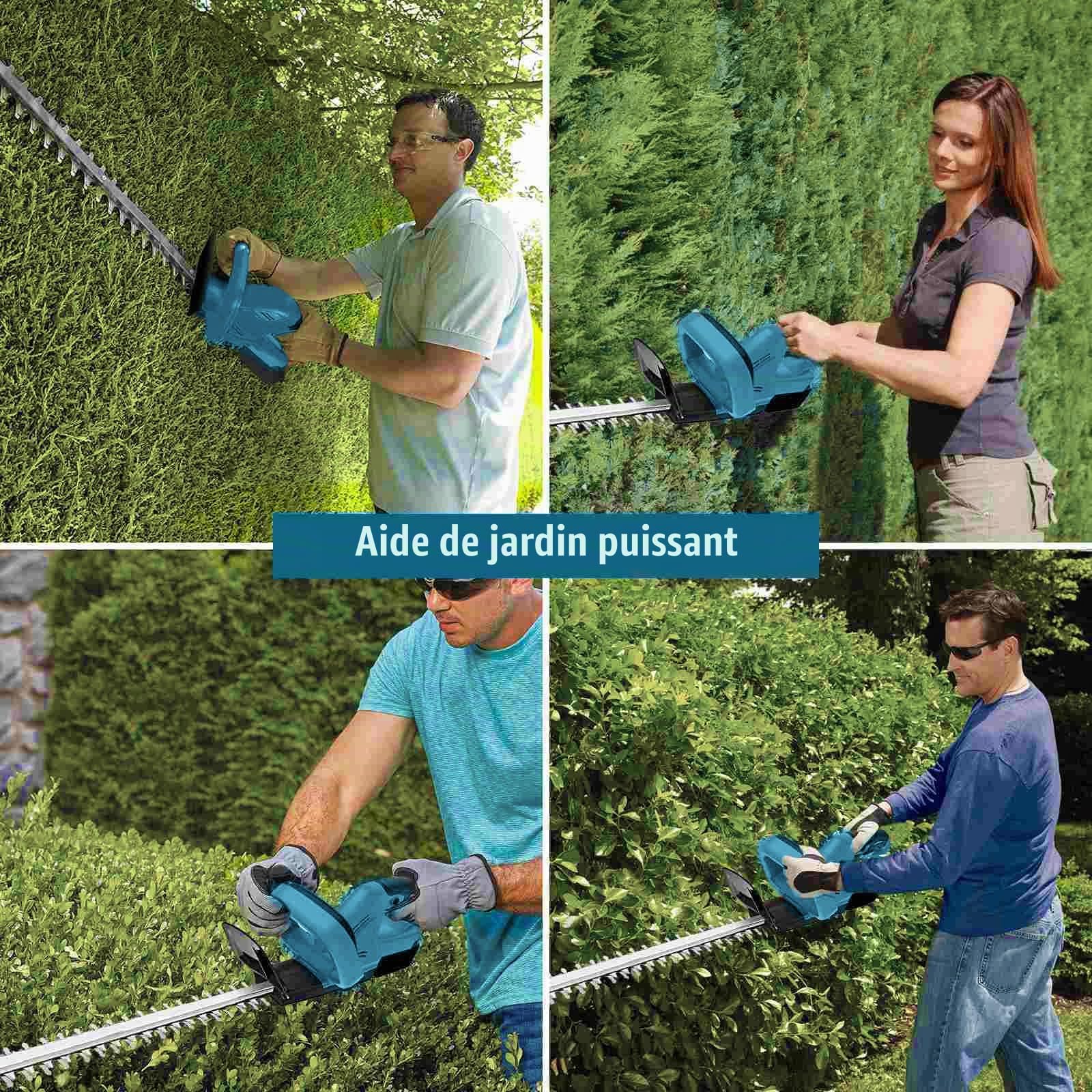 Taille-Haie sans Fil 21V Professionnel, Lame 55cm SK5 à Double Action, Moteur sans Balais (Brushless), avec 2 Batteries Haute Capacité et Chargeur, Coupe 20mm, pour Jardin et Arbustes (2*Batteries)