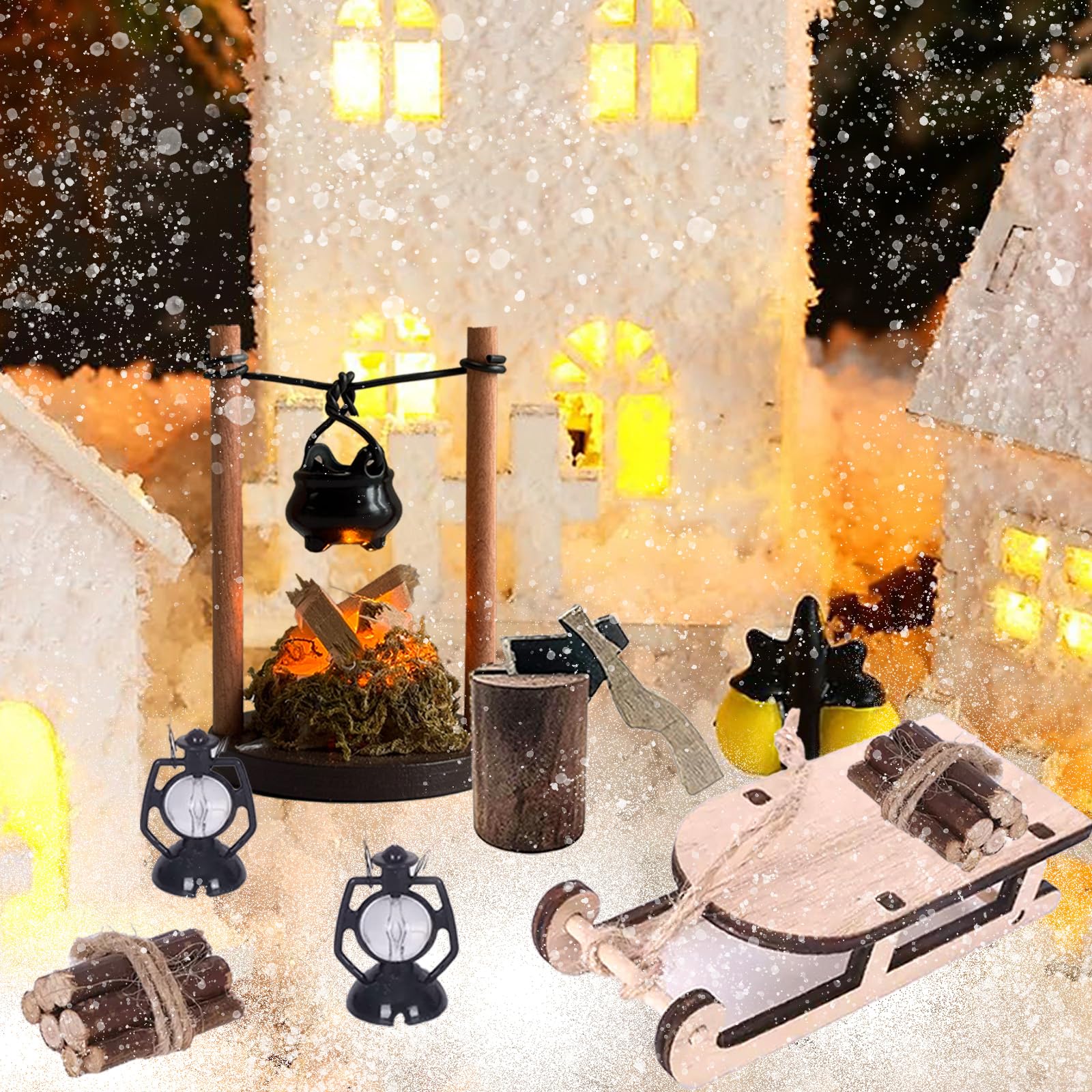 Cheminée Miniature, Cheminée Maison de Poupée LED, Accessoires de Lutin Miniatures pour Maison de Poupée, Meubles Maison de Poupée, Accessoires Miniature Noel, Décoration de Maison de Poupée Noel