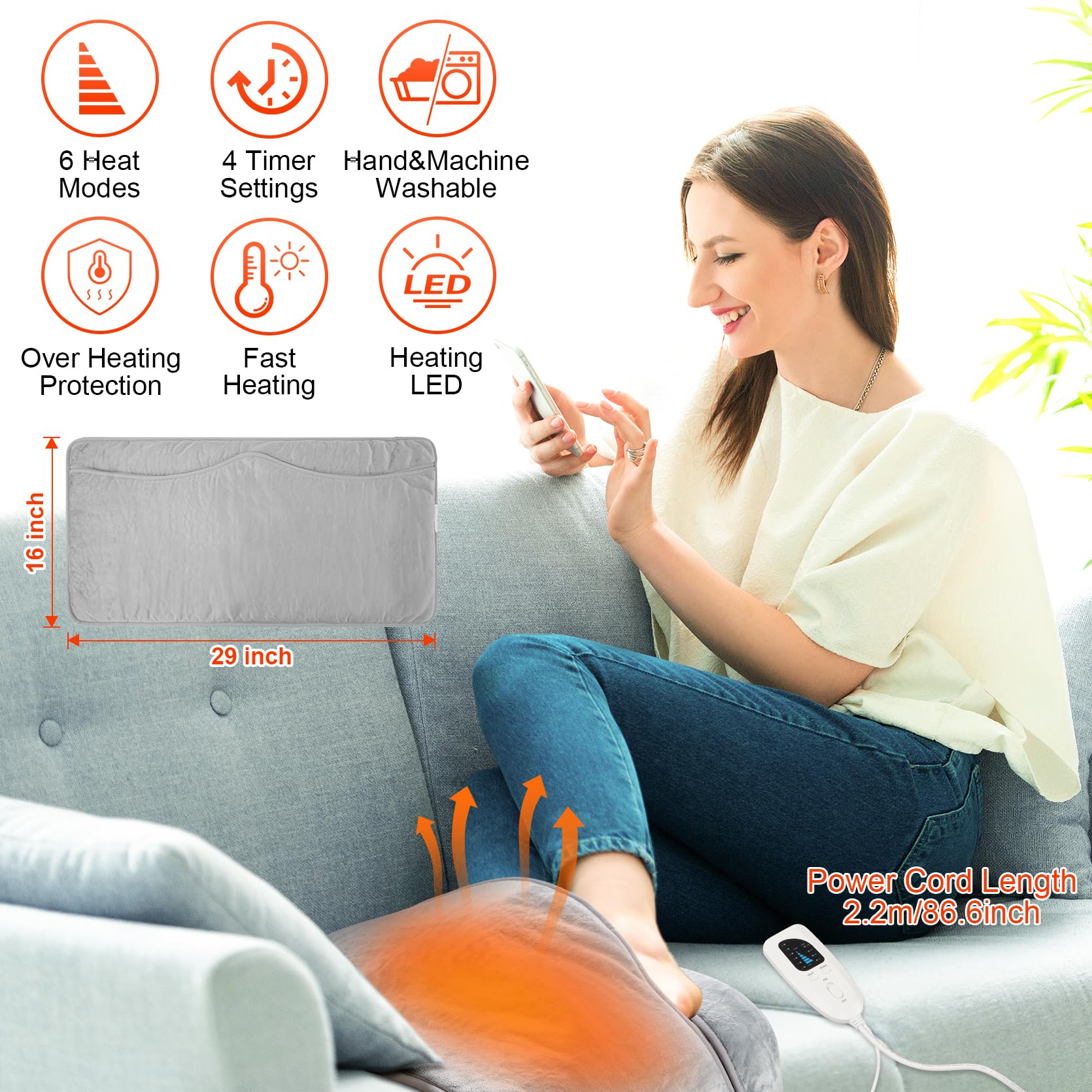 29''×15'' Electric Heated Foot Warers, SOPPY Washable Heating Pad For - View #6