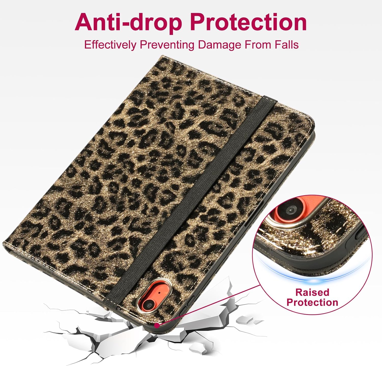 Glitter Case for iPad (A16) 11th Generation 11 Inch 2025, iPad 10th Gen 10.9'' 2022- Sparkly Cover for Women Girls with Auto Wake/Sleep, Wrist Strap, Stand, Pencil Holder, Gold Leopard