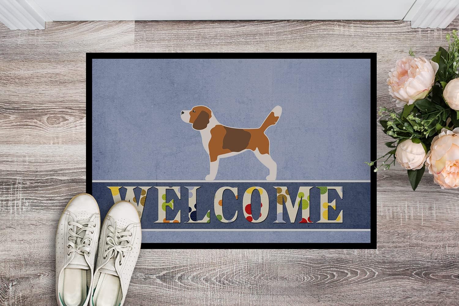Caroline's Treasures BB5514JMAT Beagle Welcome Doormat 24x36 Front Door Mat Indoor Outdoor Rugs for Entryway, Non Slip Washable Low Pile, 24H X 36W