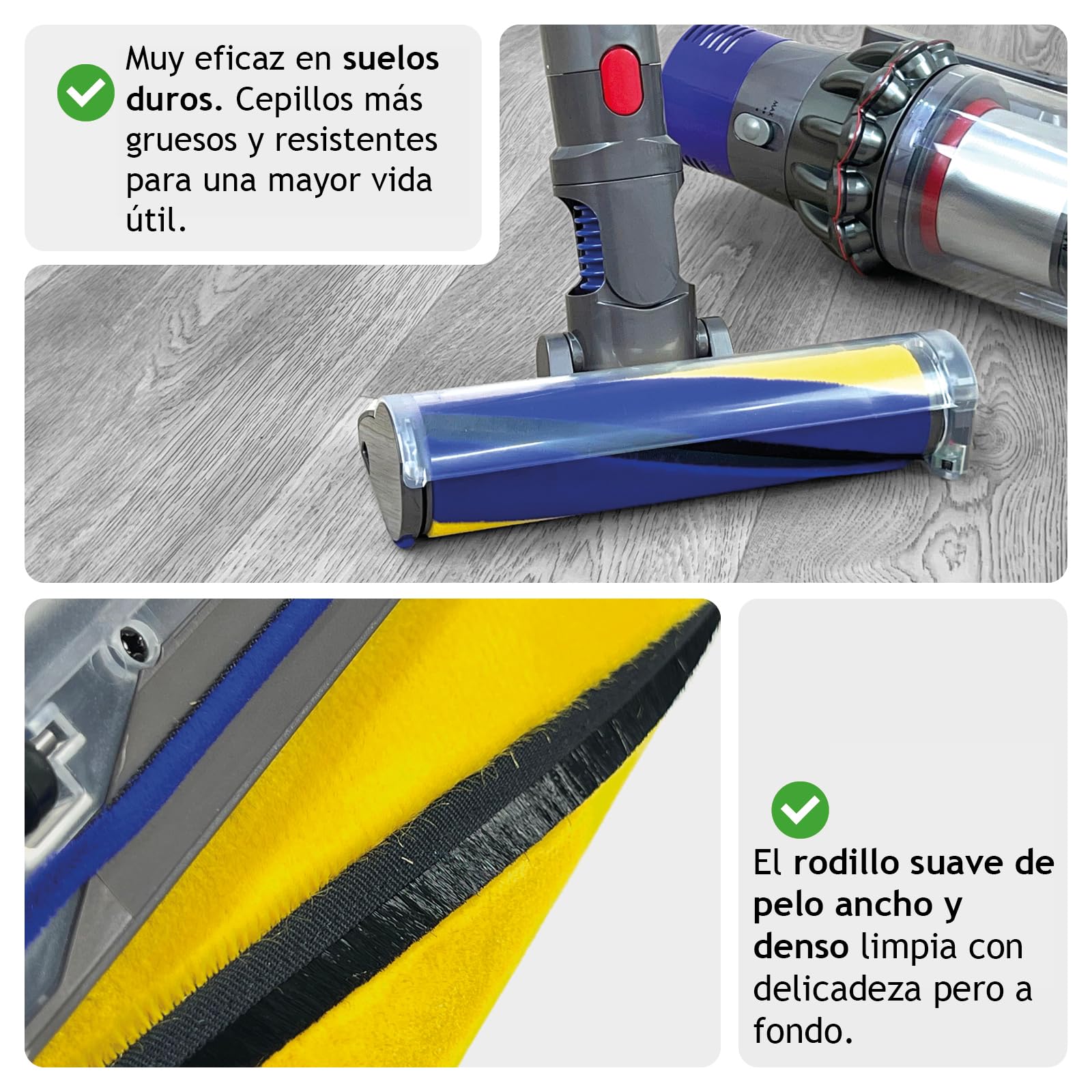 SPARES2GO Cepillo láser para Suelos para Dyson V11, SV16, V15 y SV22 Outsize Absolute Detect aspiradoras